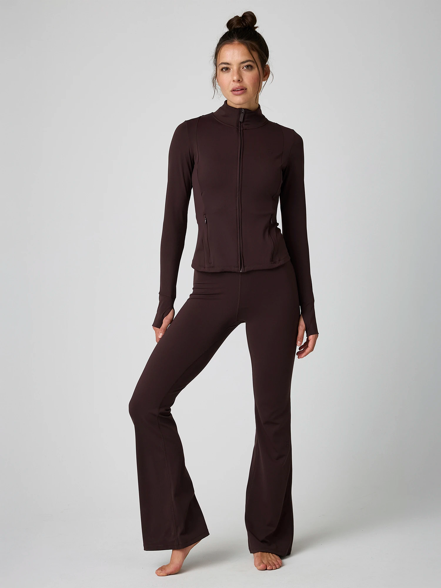 Shania Zip Turtleneck - Yoga Longsleeve - Brown